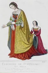 Éléonore du Portugal (1434-1476), épouse de Frédéric III de Habsbourg, empereur allemand (1415-1493). Gravure du 19ème siècle