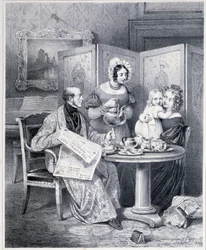Couple anglais prenant le thé - XIXe siècle