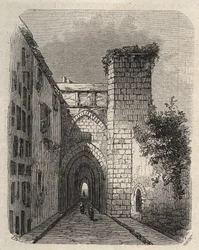 Entrée de la Medrese arabe (école supérieure) à Jérusalem où la stèle de Mesha du temple était enterrée - gravure dans 