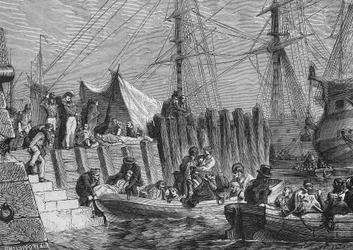 Évacuation de Flessingue par les Anglais en 1802 : embarquement des malades - dans « Histoire de France » par Henri Martin, sd. XIXe siècle.