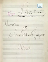 Première page de partition pour hautbois de Le nozze di Figaro, opéra par Mozart (XIXe siècle)