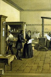Florence Nightingale (1820 - 1910) dans un hôpital à Scutari en Turquie vers 1855 - (détail)