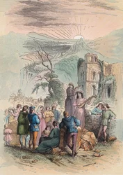 La France au Moyen Âge : trouver des personnes enthousiastes pour participer à la croisade. Gravure de 1868 dans "Histoire de Belgique depuis les temps primitifs jusqu