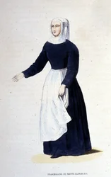 Religieuse franciscaine de Sainte-Élisabeth. Ordre fondé par Sainte-Élisabeth de Hongrie (1207 - 1231). Gravure du 19ème siècle
