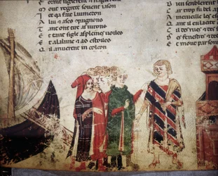 Marchand français à Venise. Miniature du Roman de Troie par Benoît de Sainte-Maure. XIVe siècle, Biblioteca Marciana, Venise