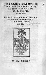Frontispice de "Historie Fiorentine di Niccolo Machiavelli"