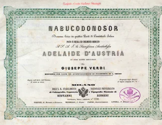 Frontispice de la partition musicale de Nabucco, opéra de Giuseppe Verdi