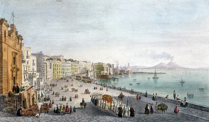 Funérailles dans la baie de Naples avec le Vésuve en arrière-plan.