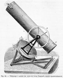 Télescope à miroir en verre par Léon Foucault, monté équatorialement - dans «Les merveilles de la science» par Louis Figuier