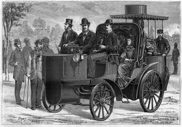 Voiture à vapeur à grande vitesse (mancelle) par Amédée Ernest Bollée (1844-1917). Gravure dans « La Nature »