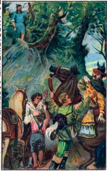 Histoire de Guillaume Tell : la mort de Gessler. Chromolithographie de la fin du XIXe siècle.