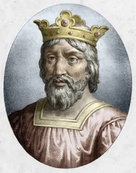 Hugues Capet (941-996), roi de France, fondateur de la dynastie capétienne. Gravure du XIXe siècle