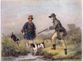 Chasseurs dans les marais. Estampes du 19e siècle Gien, musée de la chasse