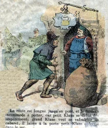 Illustration de la fin du XIXe siècle pour le conte de Hans Christian Andersen (1805-1875) « Grand Claus et Petit Claus ». Collection privée.