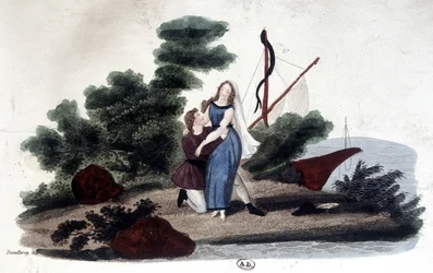 Illustration du roman « Paul et Virginie » écrit par Henri Bernardin de Saint Pierre (Saint-Pierre ou St-Pierre), écrivain français (1737-1814).