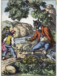 Illustration du conte « Bonne Maman Mouton ». Dans « Contes de la maison pour les petits ». Gravure anonyme du XIXe siècle