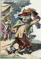 Illustration du conte « Le terrible Raminagrobis et les souris ». Dans « Contes de la maison pour les petits ». Gravure anonyme du XIXe siècle