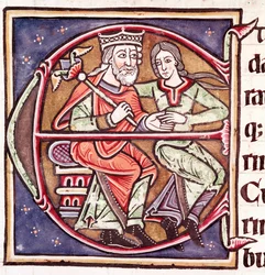 Lettre initiale E avec David et Bethsabée (miniature)