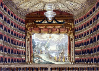 Intérieur du Théâtre de la Scala à Milan. Gravure avant 1850
