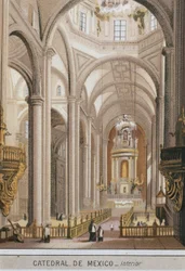 Vue intérieure de la cathédrale de Guadalajara à Mexico, Mexique. Chromolithographie vers 1880