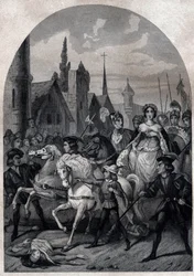 Isabelle de Bavière entrant à Paris en 1389 - Entrée de la reine de France Isabeau de Bavière à Paris - Gravure de 1842