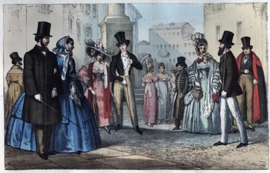 Mode italienne au XIXe siècle - gravure tirée de « Usi e Costumi di Tutti i Popoli dell