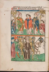 Jan Hus (1365-1415) livré au pouvoir séculier (Illustration de la chronique illustrée de Richental)