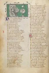 Jean de Meun écrivant les premiers mots de son poème (qui commence au f. 28), dans le Roman de la Rose