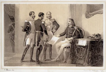 Joachim Murat (1767-1815) présentant à ses généraux le programme aux Italiens - dans « Storia d
