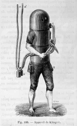 Appareil de plongée de Klingert - dans "Les merveilles de la science" par Louis Figuier
