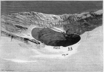 La Catastrophe de Saint-Gervais ou catastrophe du glacier de la Tête Rousse (département de la Haute-Savoie) (12-13 juillet 1892) - Glacier de Tête-Rousse - caverne intérieure et mur de déchirure du glacier, Gravure dans « La Nature » - 20 août