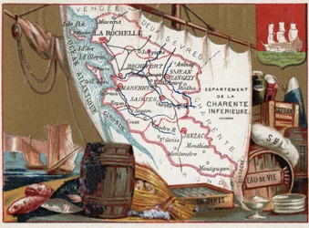 La Charente Inferieure, Poitou Charentes, France. Vin, eau-de-vie, sardines, sel, safran, poisson sec, c.1920