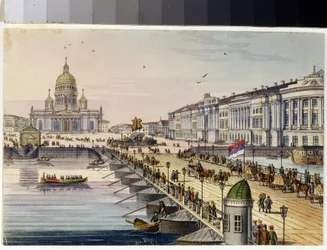 La cathédrale Saint Isaac et la place du sénat à Saint-Pétersbourg (Album de Marie Taglioni)