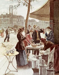 La laitière, 6h du matin le dimanche. Gravure en couleur 14 juillet 1895. Paris, Musée Carnavalet