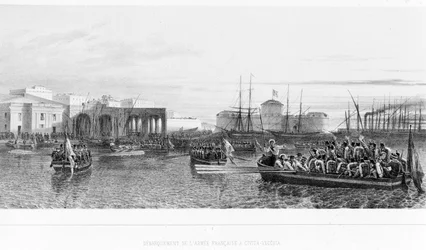 Débarquement des Français à Civitavecchia près de Rome en 1849