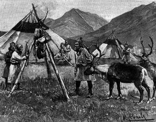 Laponie : Camp de Lapons. Gravure dans "Le Journal de la jeunesse"