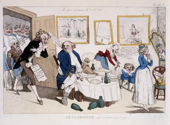 Le gourmand (repas de Louis XVI et Marie Antoinette lors de la fuite à Varennes) - dans « Musée de la caricature »