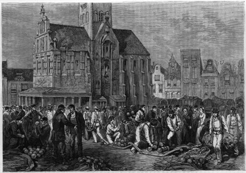 Le marché des chemages, à Hoorn, Hollande. Gravure dans «Le journal de la jeunesse»