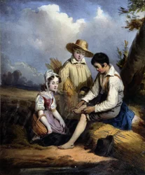 Les petits faucheurs (un blessé au pied), v.1840