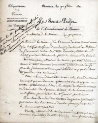 Lettre du sous-préfet de la Creuse (arrondissement de Boussac) au maire de Gouzon, 9 septembre 1822.