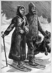 Lieutenant Robert Edwin Peary (1856-1920) au Groenland avec sa femme - gravure dans « Le Journal des voyages » de 1894