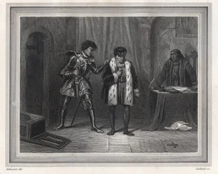 Louis XI prisonnier de Charles le Téméraire, duc de Bourgogne - Roi de France Louis XI rencontrant son adversaire Charles le Téméraire à Péronne en octobre 1468
