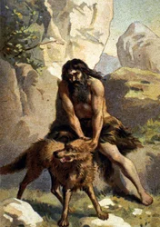Lycanthropie : Délire de celui qui se croit transformé en loup. Chromo du 19ème siècle