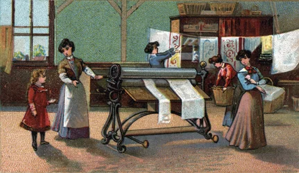 Machine à repasser. Chromolithographie de la fin du 19e siècle.