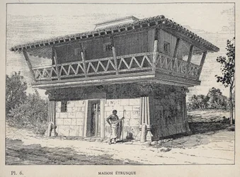 Maison étrusque - gravure de 1889 dans « Histoire de l