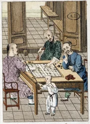 Homme jouant aux dames (?) et homme fumant - Chine