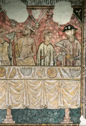 Scène de repas dans le réfectoire des Pèlerins, (détail), de la cathédrale de Lleida