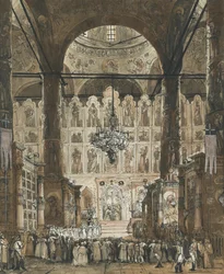 Messe à la cathédrale de la Dormition du Kremlin à Moscou, Russie