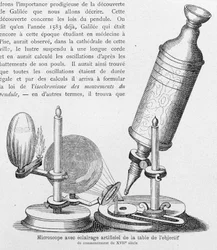 Microscope avec éclairage artificiel de la platine au début du XVIIe siècle