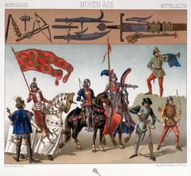 Costumes militaires au Moyen Âge entre 1439 et 1450. Dans « Le costume historique » par A. Racinet